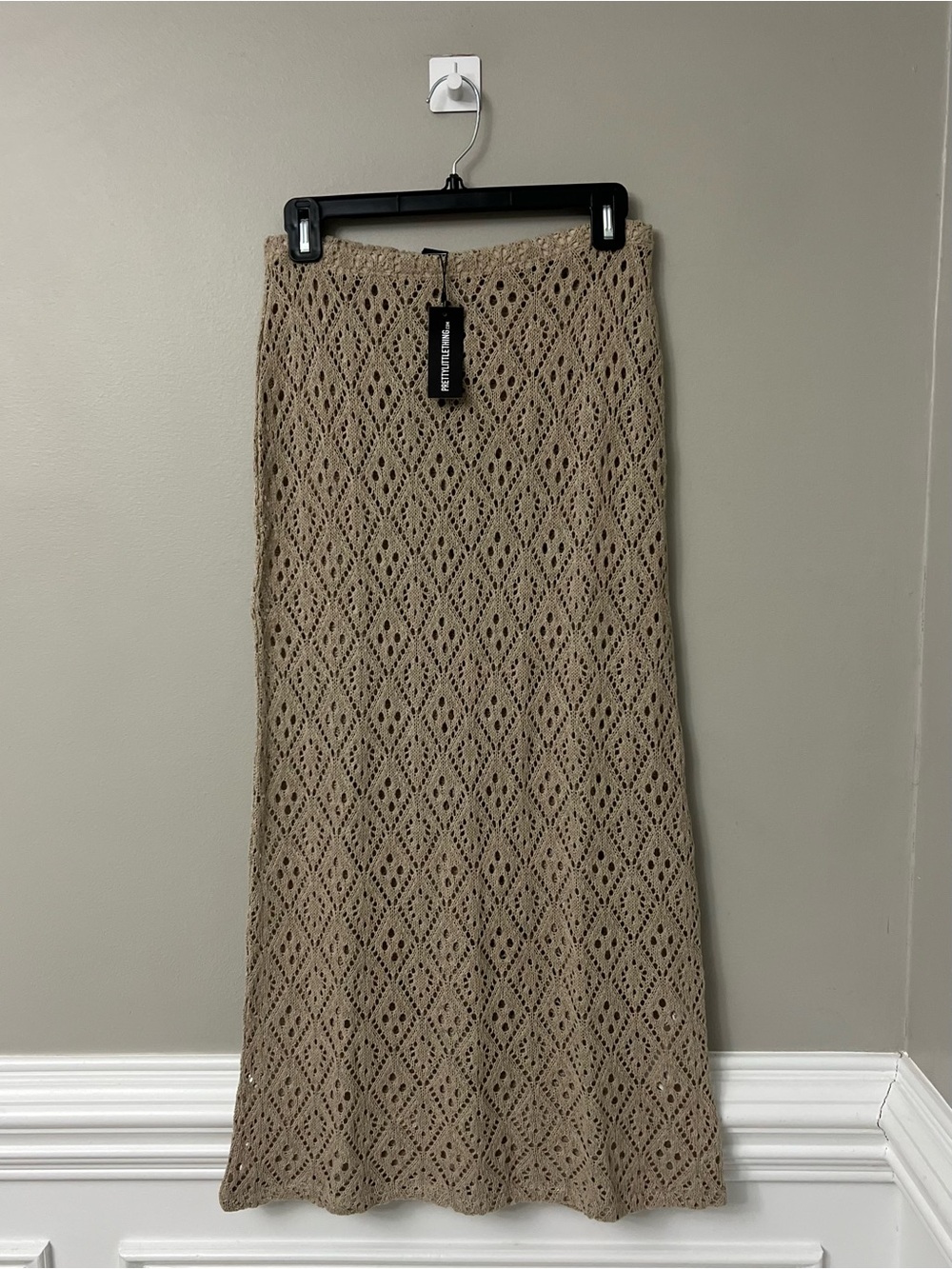 PrettyLittleThing Taupe Crochet Midi Skirt